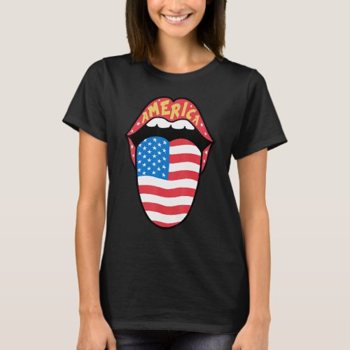 American Lips Usa Flag Patriotic  4th Of July Wome T_Shirt