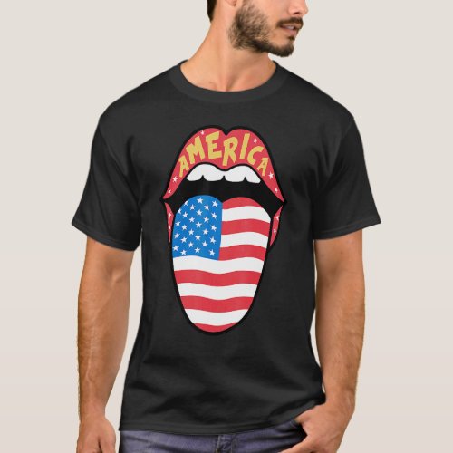 American Lips Usa Flag Patriotic  4th Of July Wome T_Shirt
