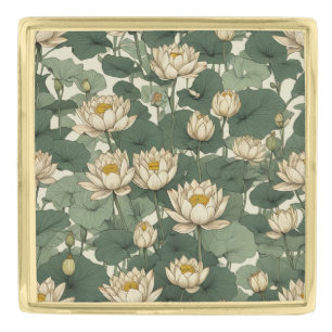 American Lotus flowers pattern Gold Finish Lapel Pin