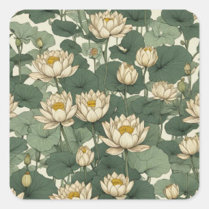 American Lotus flowers pattern Square Sticker