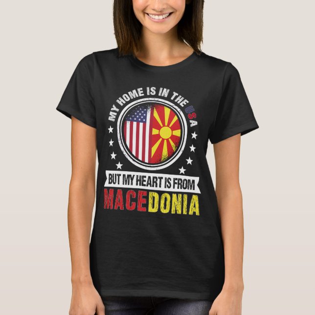 American Macedonian Flag Heart Macedonia Patriot T-Shirt (Front)