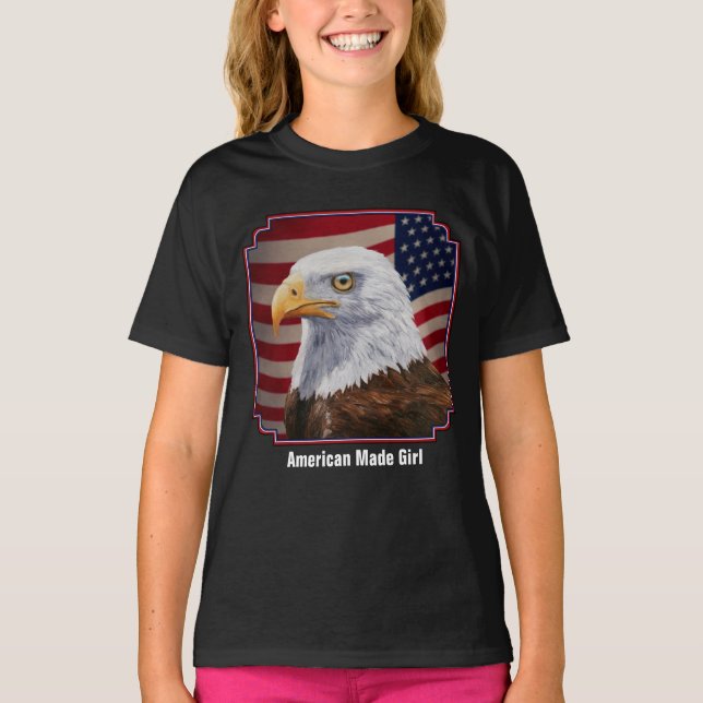 American Made Girl Bald Eagle and Flag T-Shirt (Front)