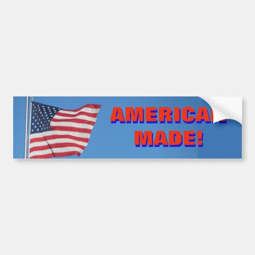 American Made  with USA Flag Red Blue Bumper Sticker