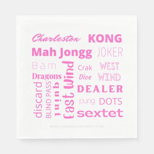 American Mah Jongg paper napkin with pink words