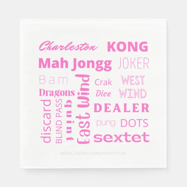 American Mah Jongg paper napkin with pink words (Front)