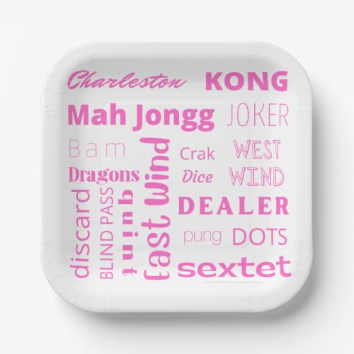 American Mah Jongg paper plate with pink words