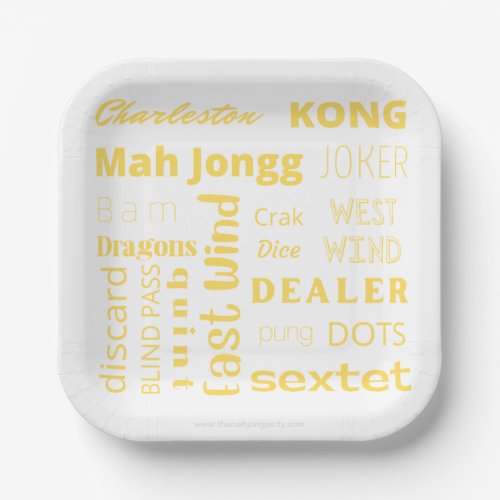 American Mah Jongg paper plate with yellow words