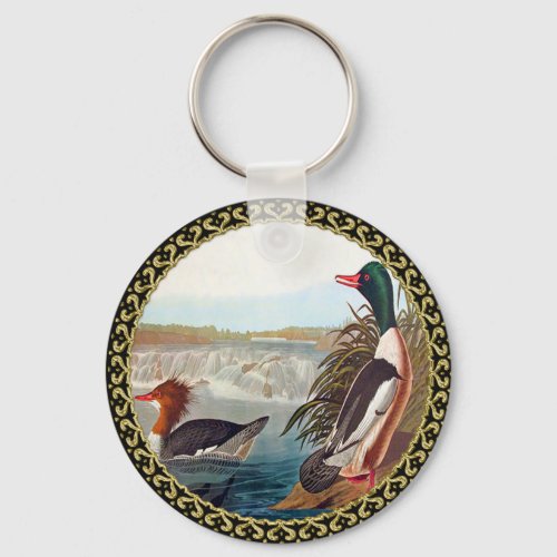 American mallard ducks in a river swimming keychain