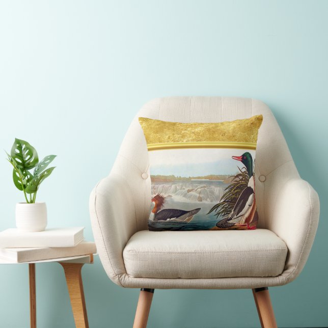 American mallard ducks in a river swimming throw pillow (Chair)