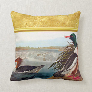 American mallard ducks in a river swimming throw pillow