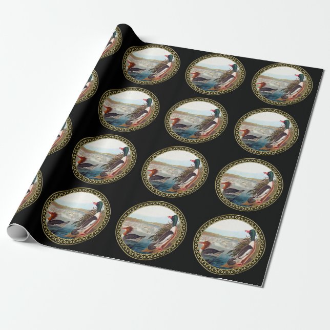 American mallard ducks in a river swimming wrapping paper (Unrolled)