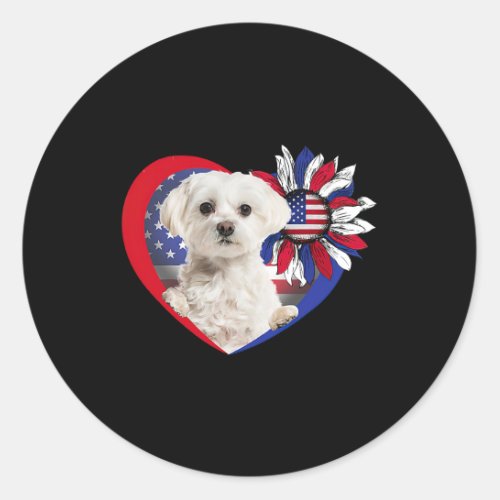 American Maltese Dog Heart 4th Of July USA Flag Pa Classic Round Sticker