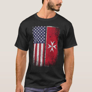 American Maltese Flag T-shirt Malta Heritage Cross