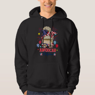 American Mama 4th Of July Messy Bun USA Flag Women Hoodie