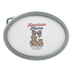 American Mama Patriotic Bear Patchwork Vector Desi Belt Buckle