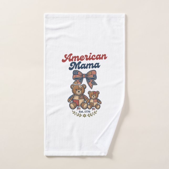 American Mama Patriotic Bear Patchwork Vector Desi Hand Towel (Hand Towel)