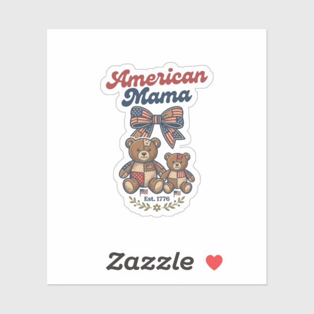 American Mama Patriotic Bear Patchwork Vector Desi Sticker (Sheet)