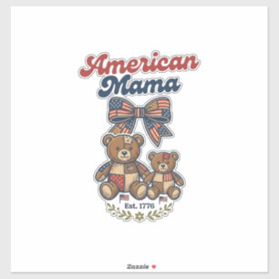 American Mama Patriotic Bear Patchwork Vector Desi Sticker