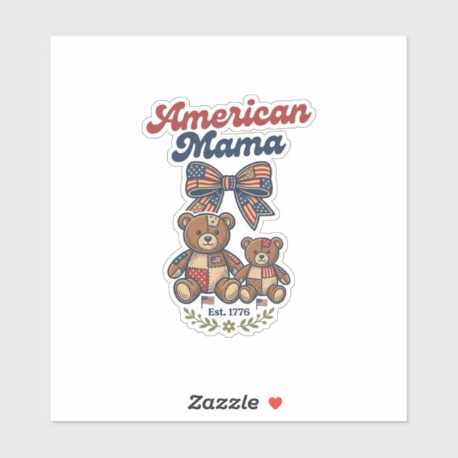 American Mama Patriotic Bear Patchwork Vector Desi Sticker (Sheet)
