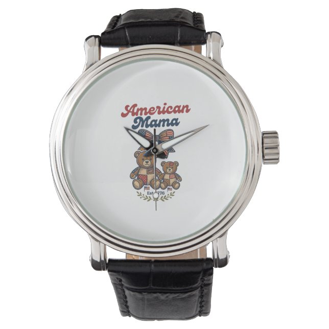 American Mama Patriotic Bear Patchwork Vector Desi Watch (Front)
