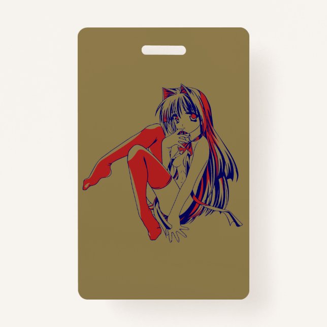 American Manga Neko Catgirl Kawaii Anime Badge (Front)