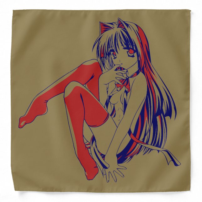 American Manga Neko Catgirl Kawaii Anime Bandana (Front)