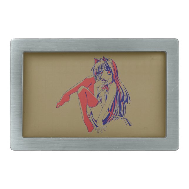 American Manga Neko Catgirl Kawaii Anime Belt Buckle (Front)
