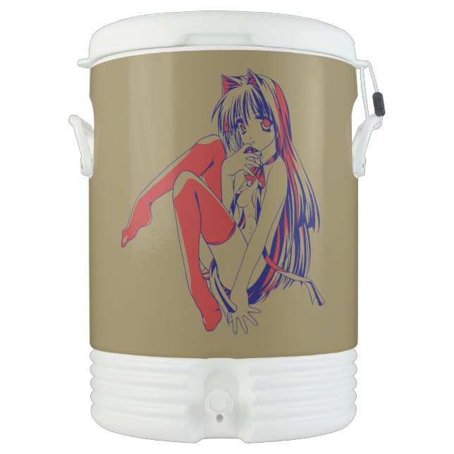 American Manga Neko Catgirl Kawaii Anime Beverage Cooler (Front)