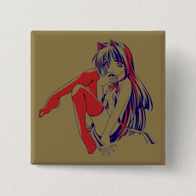 American Manga Neko Catgirl Kawaii Anime Button (Front)