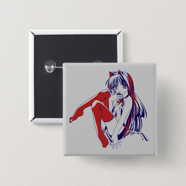 American Manga Neko Catgirl Kawaii Anime Button (Front & Back)