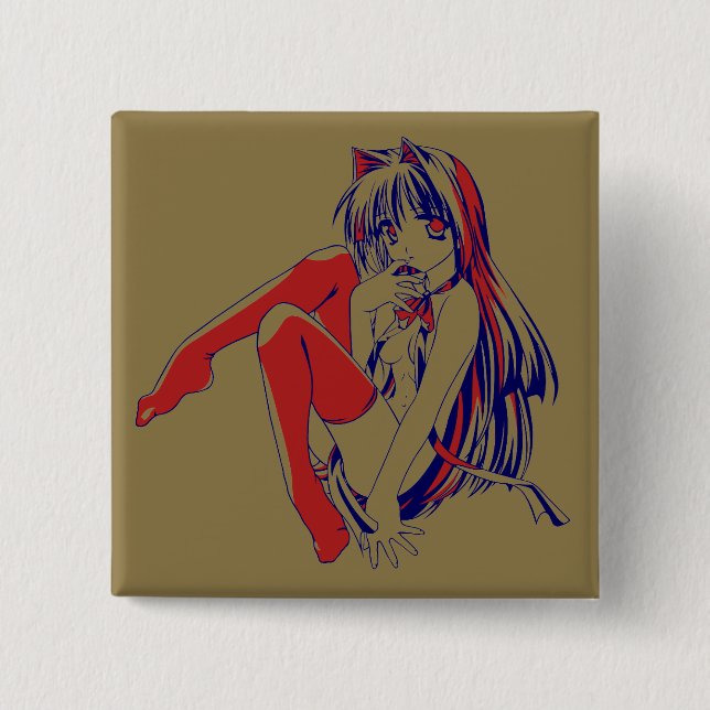 American Manga Neko Catgirl Kawaii Anime Button (Front)