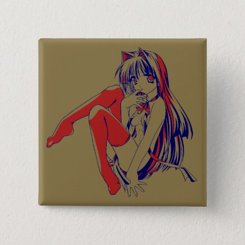 American Manga Neko Catgirl Kawaii Anime Button