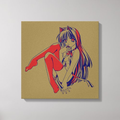 American Manga Neko Catgirl Kawaii Anime Canvas Print