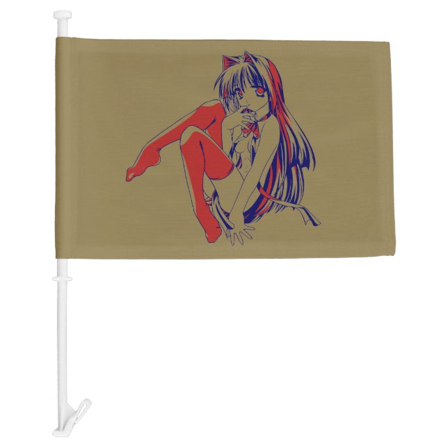 American Manga Neko Catgirl Kawaii Anime Car Flag (Front)