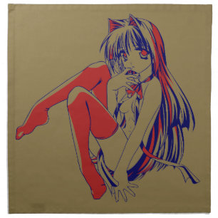 American Manga Neko Catgirl Kawaii Anime Cloth Napkin