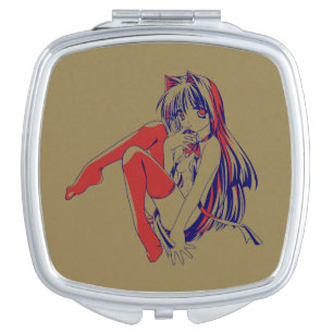 American Manga Neko Catgirl Kawaii Anime Compact Mirror