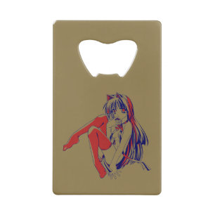 American Manga Neko Catgirl Kawaii Anime Credit Card Bottle Opener