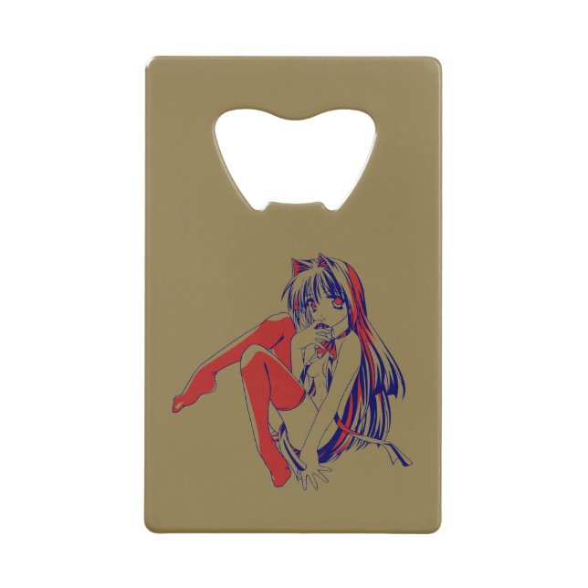 American Manga Neko Catgirl Kawaii Anime Credit Card Bottle Opener (Front)