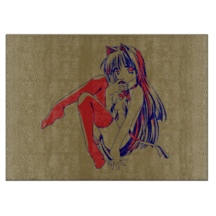 American Manga Neko Catgirl Kawaii Anime Cutting Board