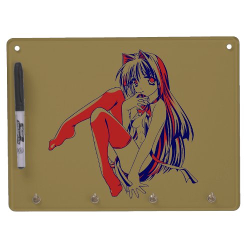 American Manga Neko Catgirl Kawaii Anime Dry Erase Board With Keychain Holder