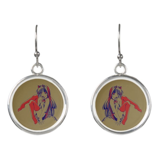 American Manga Neko Catgirl Kawaii Anime Earrings (Front)