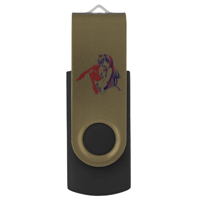 American Manga Neko Catgirl Kawaii Anime Flash Drive (Front Vertical)