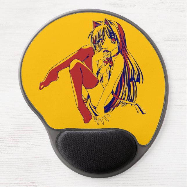 American Manga Neko Catgirl Kawaii Anime Gel Mouse Pad (Front)