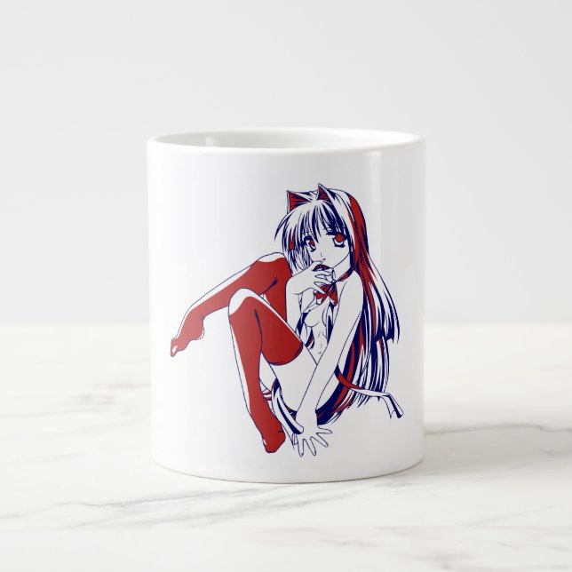 American Manga Neko Catgirl Kawaii Anime Giant Coffee Mug (Front)