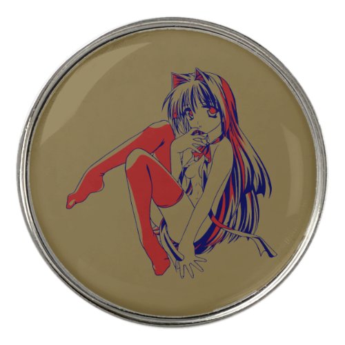 American Manga Neko Catgirl Kawaii Anime Golf Ball Marker