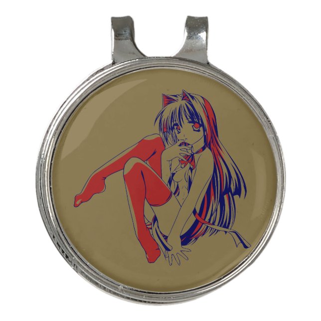 American Manga Neko Catgirl Kawaii Anime Golf Hat Clip (Front)