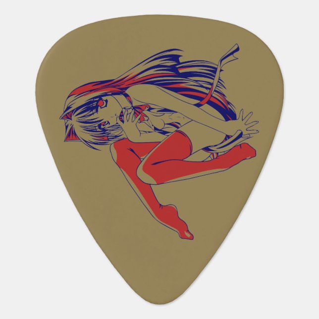 American Manga Neko Catgirl Kawaii Anime Guitar Pick (Front)