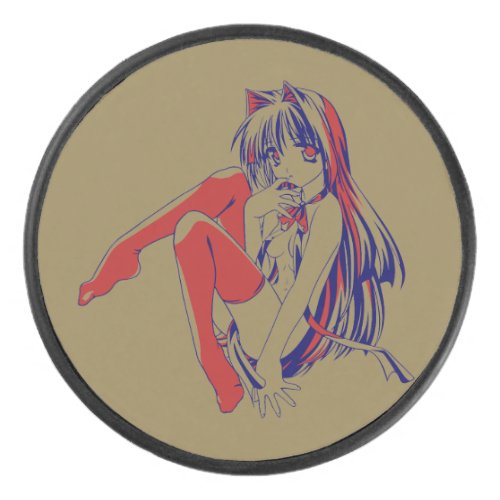 American Manga Neko Catgirl Kawaii Anime Hockey Puck