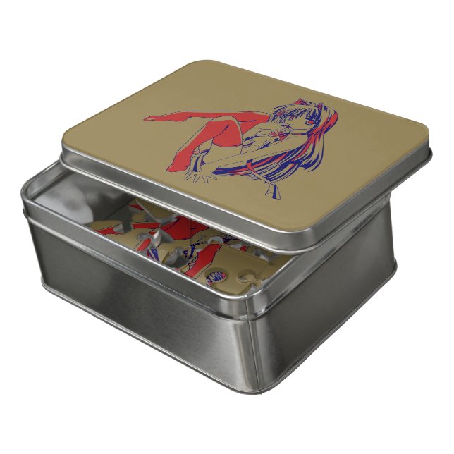 American Manga Neko Catgirl Kawaii Anime Jigsaw Puzzle (Lid Open)