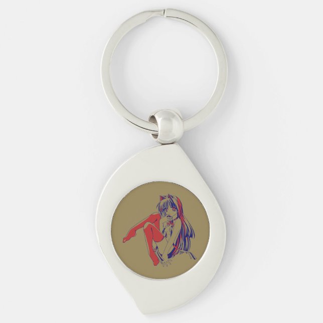 American Manga Neko Catgirl Kawaii Anime Keychain (Front)